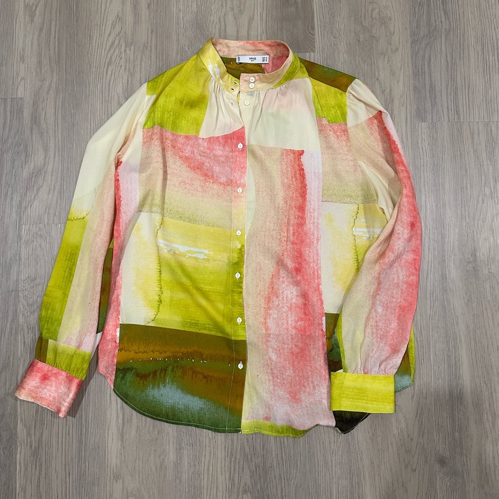 Mango watercolor print blouse